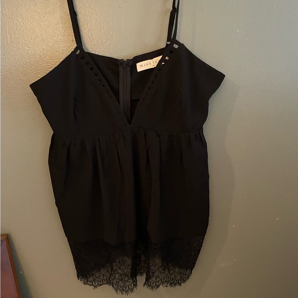 Black Sleeveless top with Lace Hem